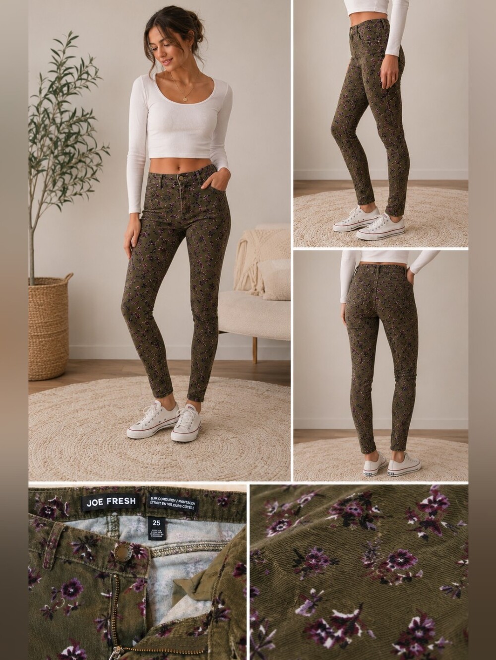 🌸 Purple & Green Floral Multicolour Corduroy Pants Size 25 by Joe Fres